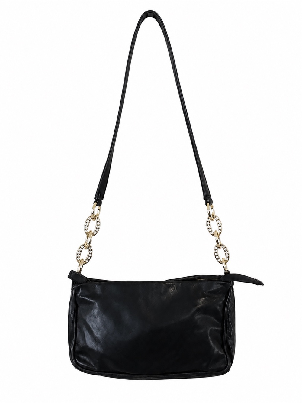 BARBARA MILANO Vintage Y2K Classic Black SOFT LEATHER Chain Strap Shoulder Bag